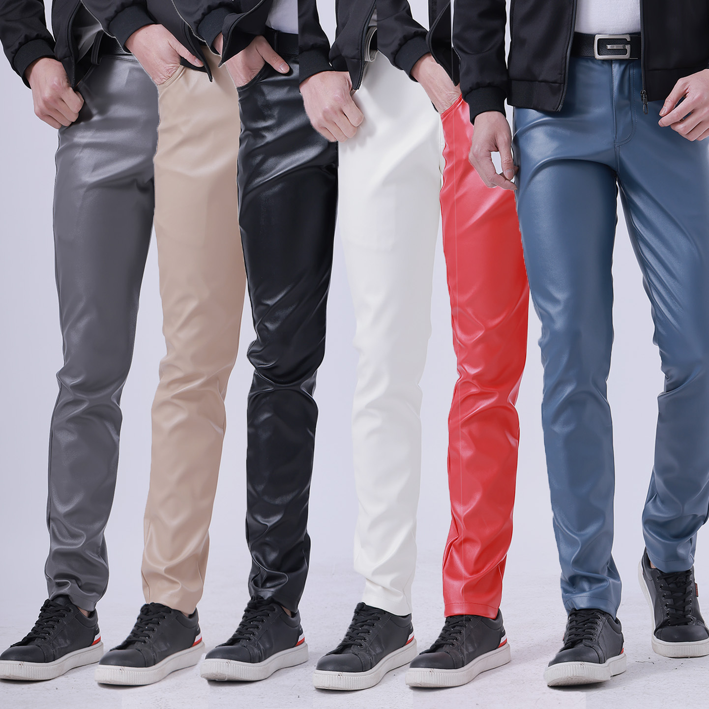 🔥BUY 2 GET 1 FREE(Add 3 pcs to cart)_Men's elastic slim fit fashionable colorful leather pants