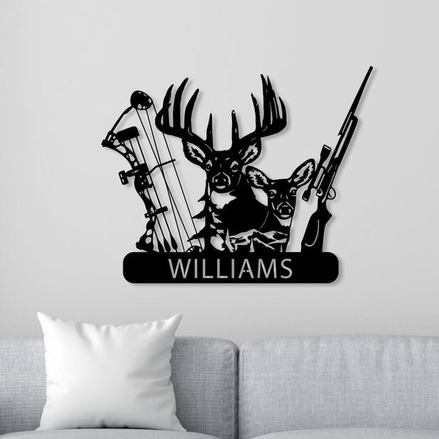 Personalized Deer Antler Metal Wall Sign