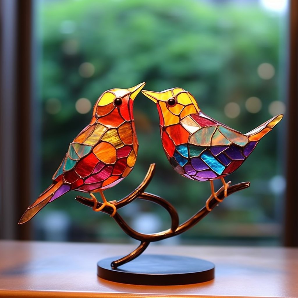 Handmade🌈Colorful Birds on Branch Desktop Ornaments 🕊️
