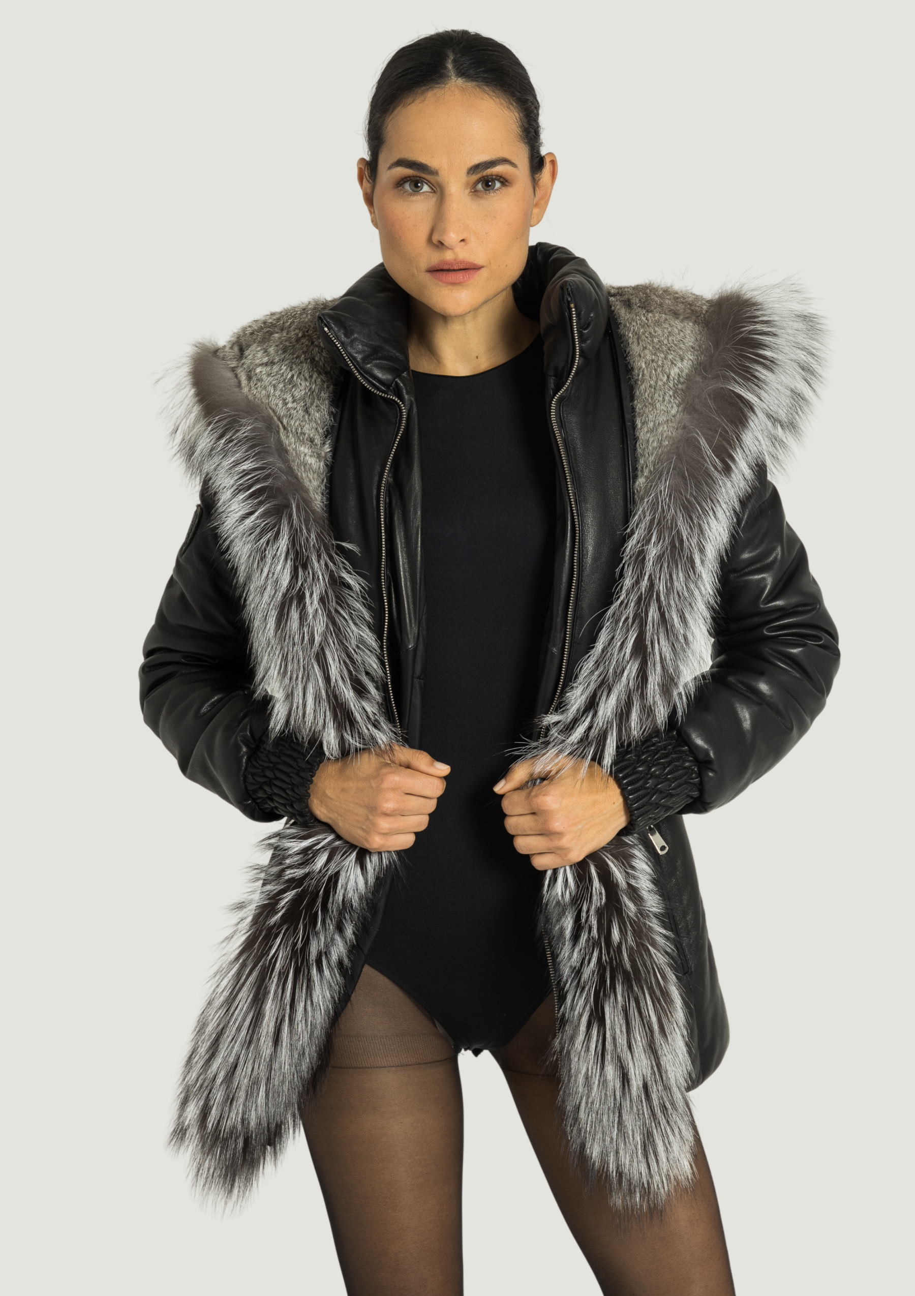 ESSEN  Leather Puffer with removable Silver Fox Fur