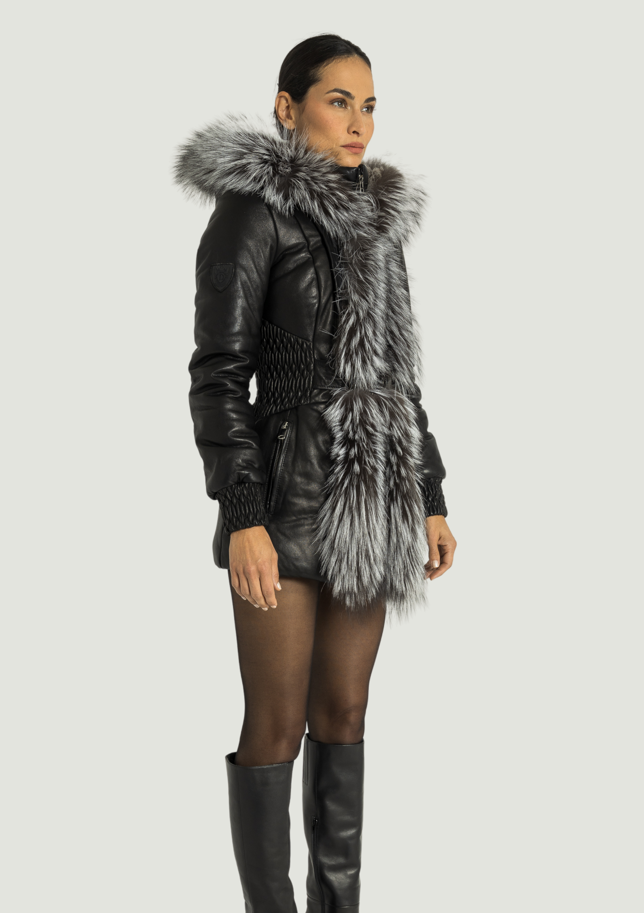 ESSEN  Leather Puffer with removable Silver Fox Fur