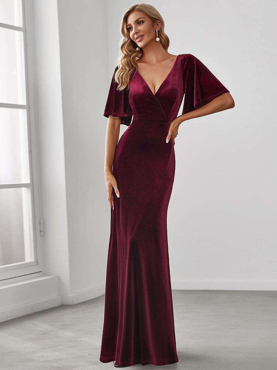 Elegant Double V Neck Velvet Bridesmaid Dress for Women