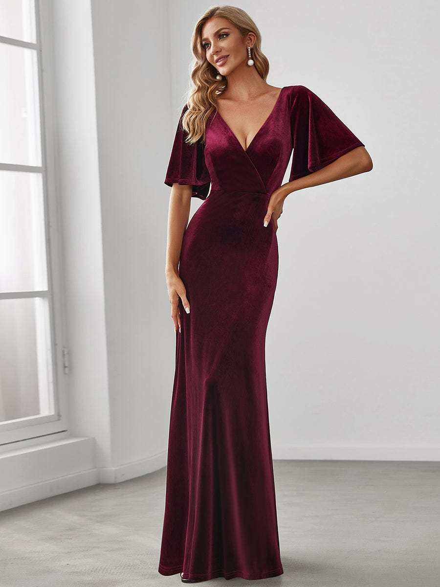 Elegant Double V Neck Velvet Bridesmaid Dress for Women
