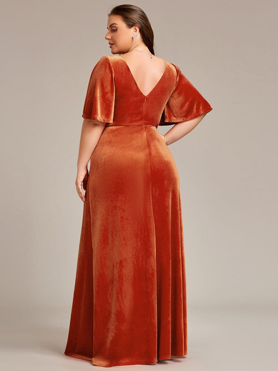 Elegant Double V Neck Velvet Bridesmaid Dress for Women
