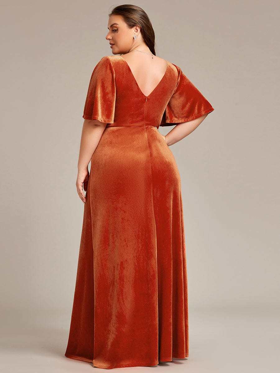 Elegant Double V Neck Velvet Bridesmaid Dress for Women