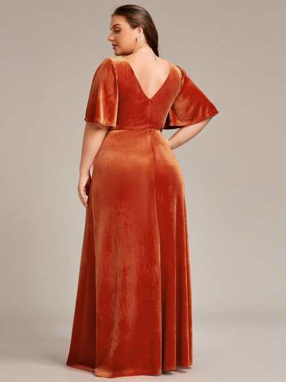 Elegant Double V Neck Velvet Bridesmaid Dress for Women