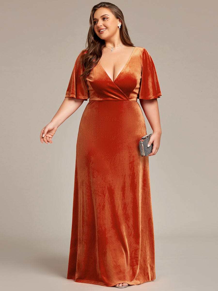 Elegant Double V Neck Velvet Bridesmaid Dress for Women