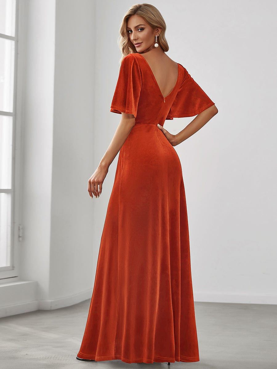 Elegant Double V Neck Velvet Bridesmaid Dress for Women