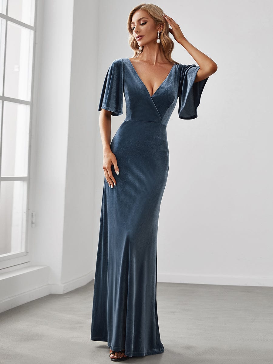 Elegant Double V Neck Velvet Bridesmaid Dress for Women