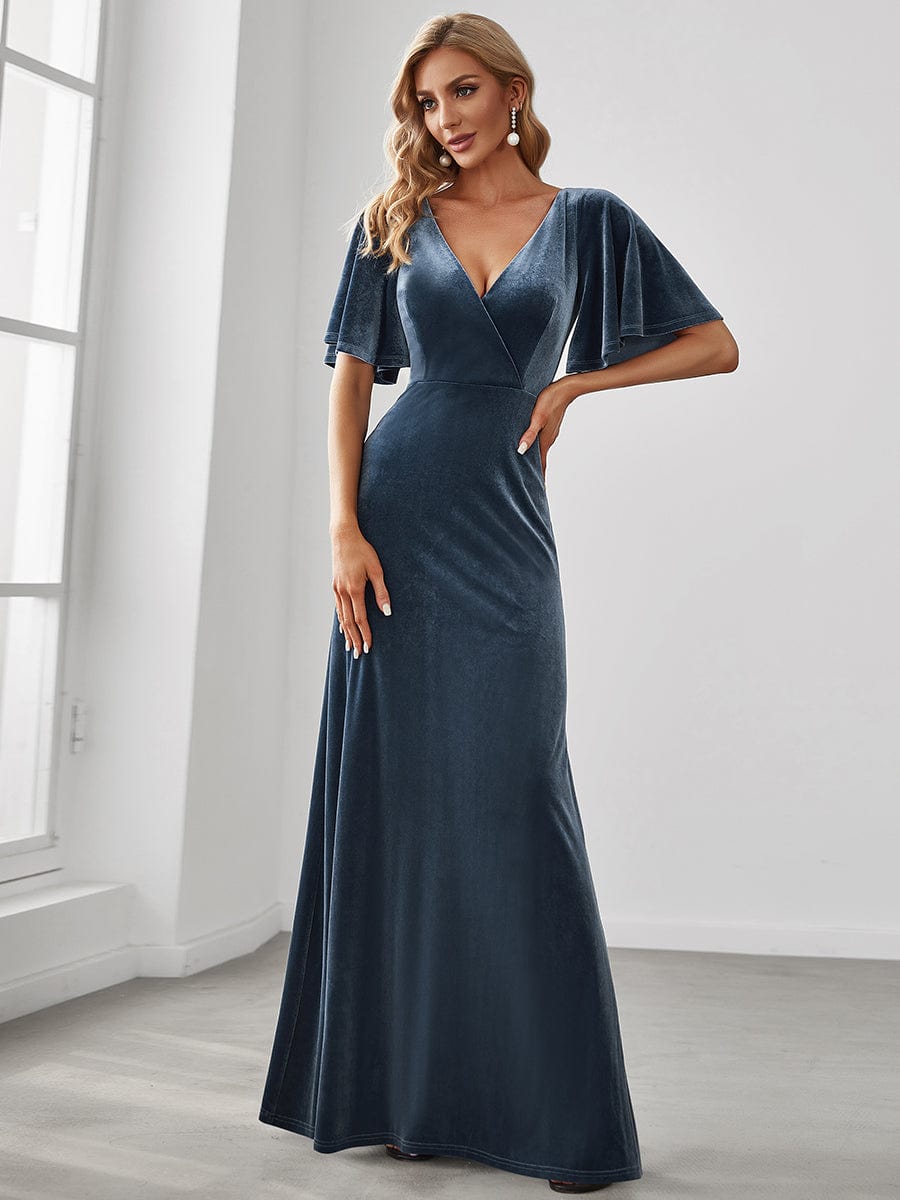 Elegant Double V Neck Velvet Bridesmaid Dress for Women