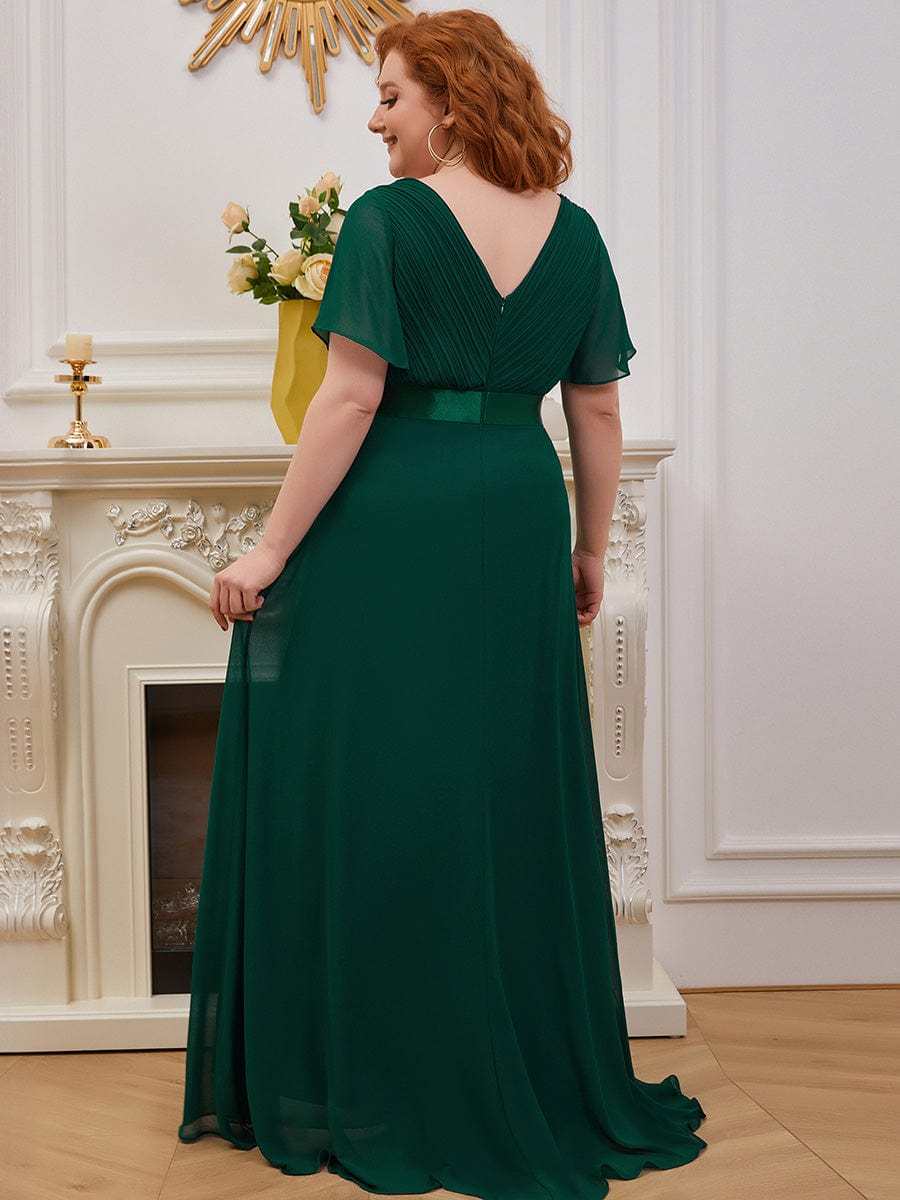 Long Empire Waist Bridesmaid Dress with Short Flutter Sleeves