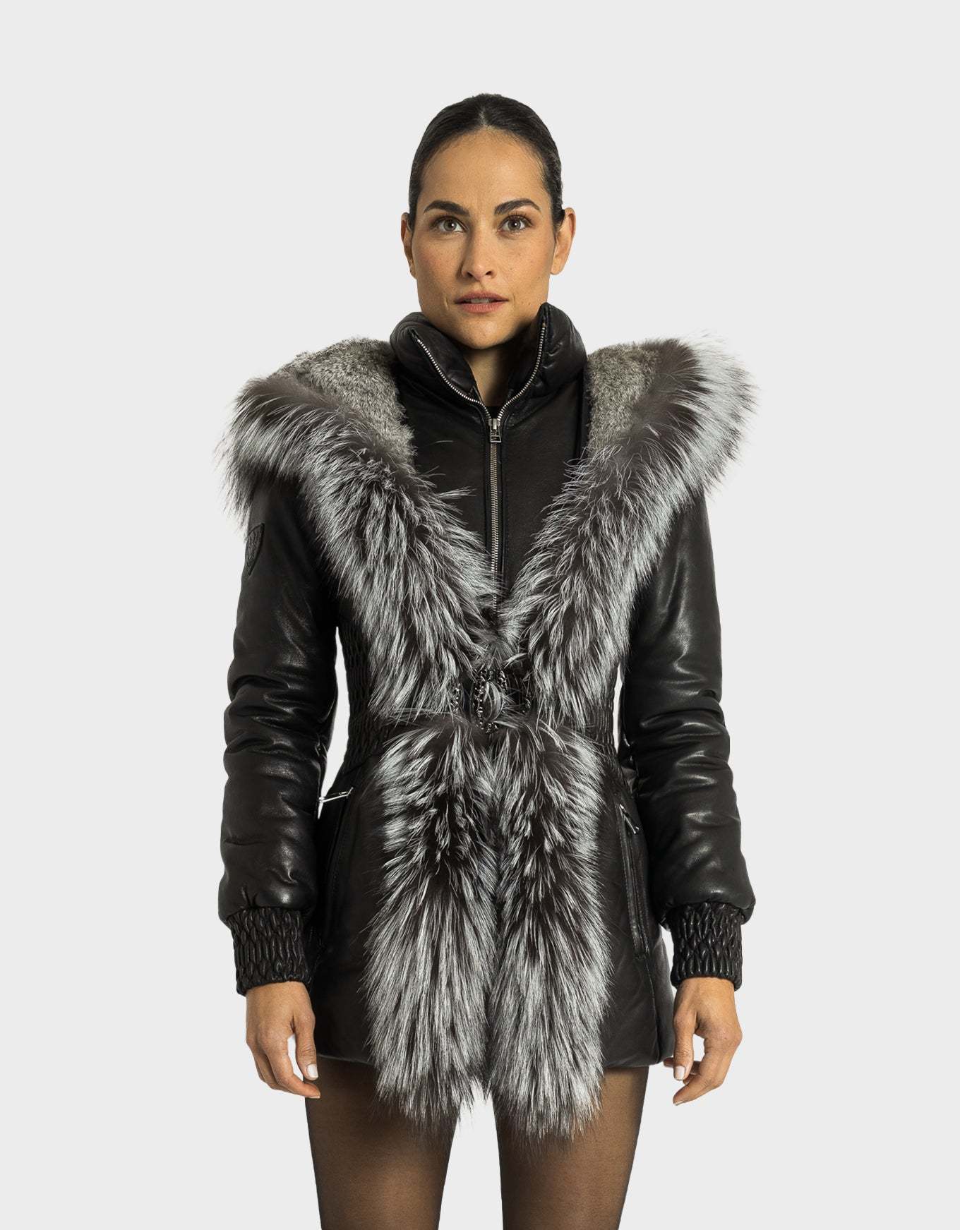 ESSEN Leather Puffer with removable Silver Fox Fur