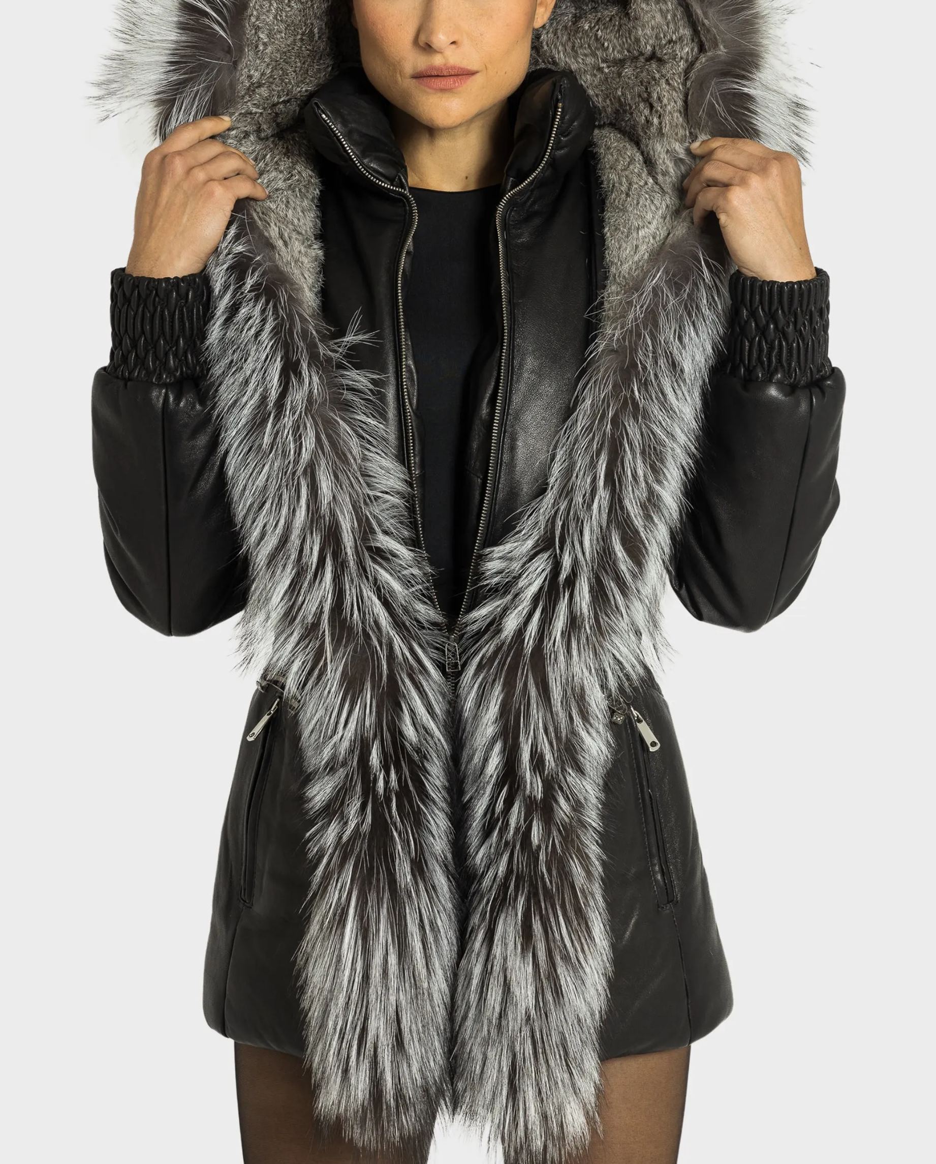 ESSEN  Leather Puffer with removable Silver Fox Fur