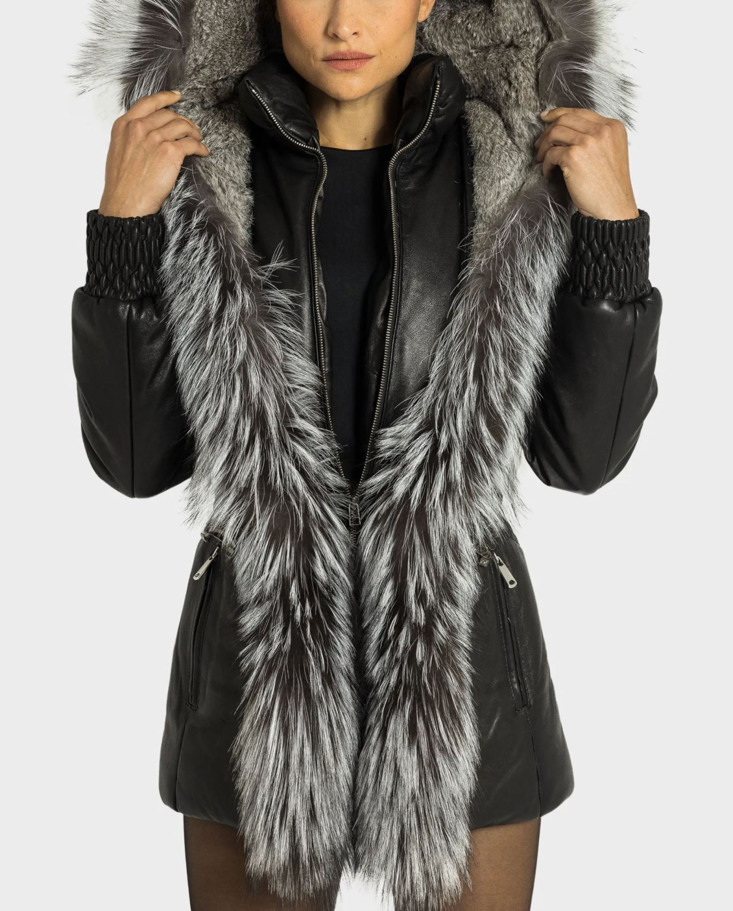 ESSEN  Leather Puffer with removable Silver Fox Fur