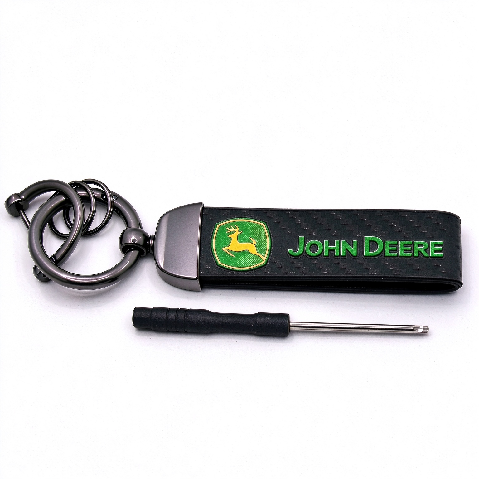 Carbon Fiber Style Artificial Leather Car Logo Keychain Keyring for JOHN DEER Truck Netby