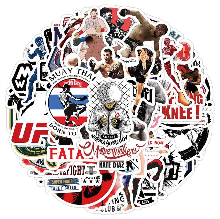 50pcs/pack Mixed Martial Arts MMA Car PC Skating Board Motorbike Motorcycle Sticker Cellphone Case Refrigerator Netby