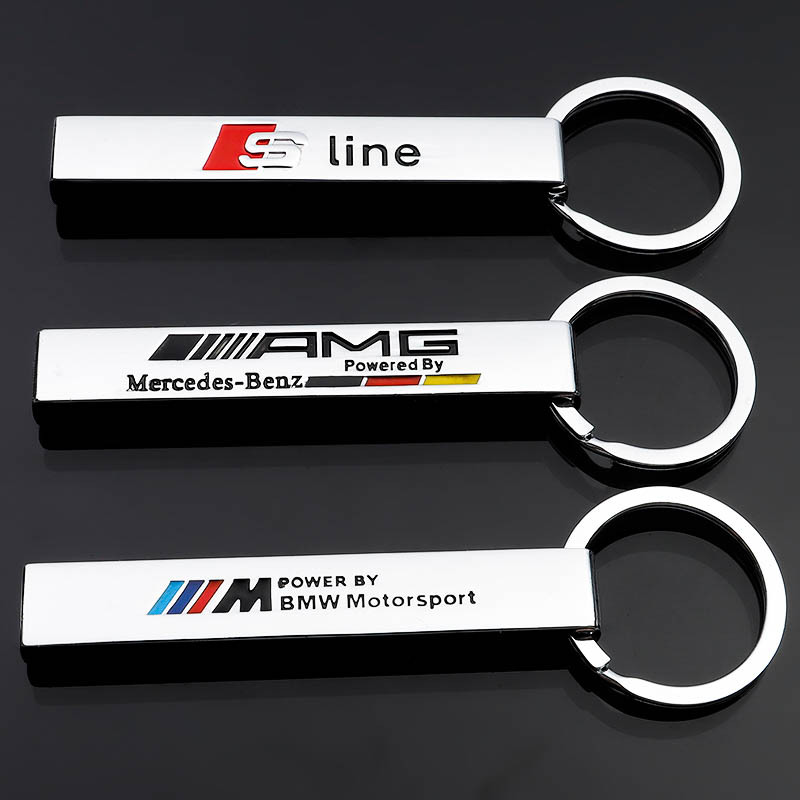 Metal Stick Car Logo Keychain Keyring Keyfob for Audi Sline Benz AMG BMW M Netby