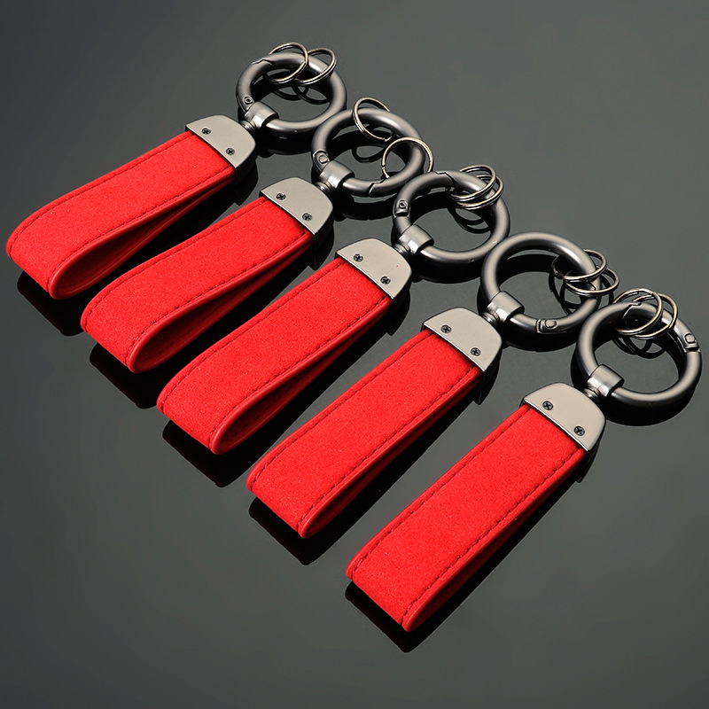 Red Alcantara Leather Car Logo Keychain Keyring Keyfob for Audi Sline RS Benz AMG BMW M Volkswagen VW R RLINE Netby