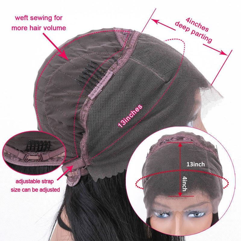 15A Double Drawn Remy Human Hair 13x4 Lace Front Wig Natural Black Straight Ladylee