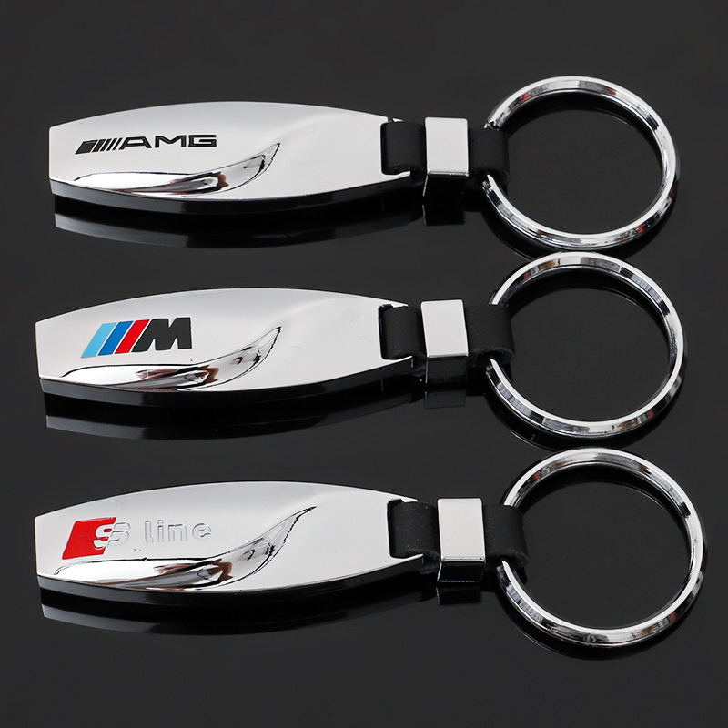 Metal Stick Car Logo Keychain Keyring Keyfob for Audi Sline Benz AMG BMW M Netby