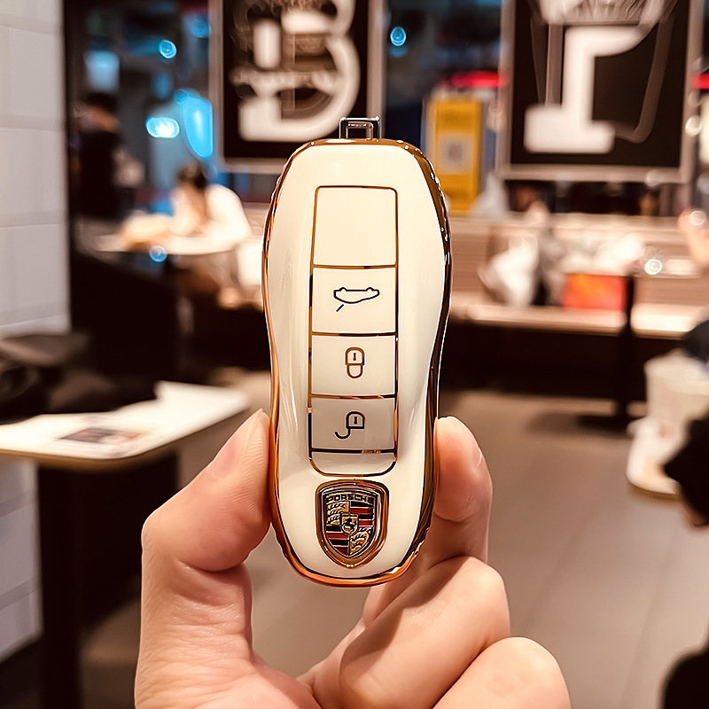 Silicon Car Key Case for Porsche Cayenne Macan Panamera 718 Netby White Golden