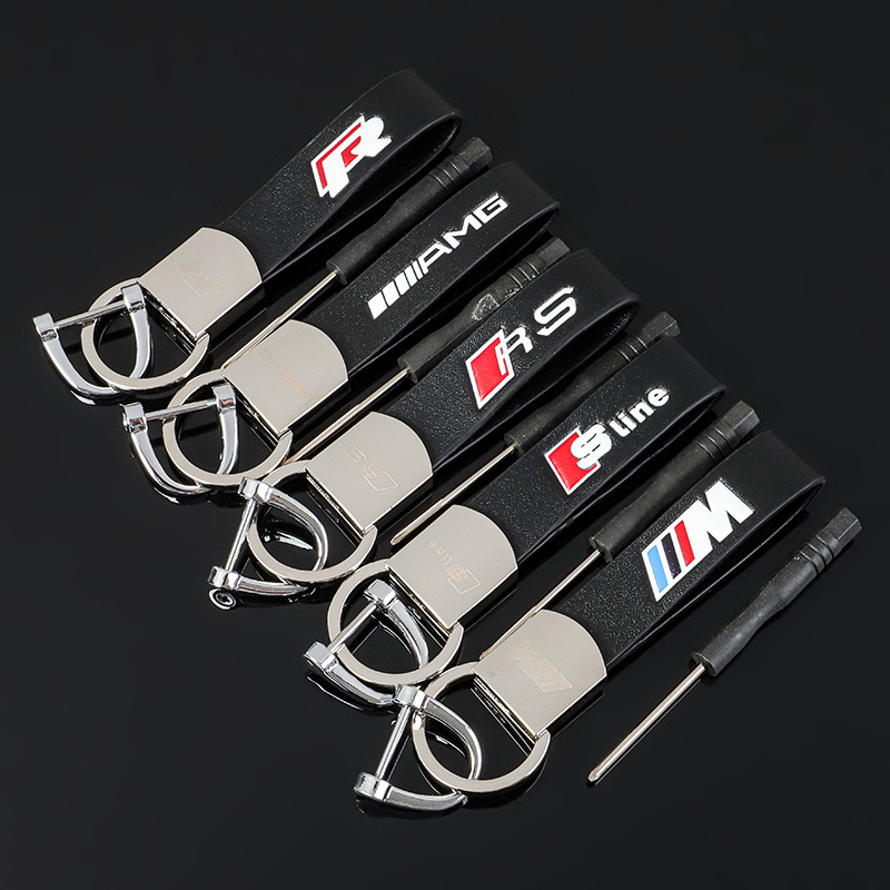Leather Belt Car Logo Keychain Keyring Keyfob for Audi Sline RS Benz AMG BMW M Volkswagen VW R RLINE Netby