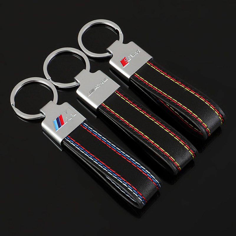 Leather Belt Car Logo Keychain Keyring Keyfob for BMW M Benz AMG Audi Sline Netby