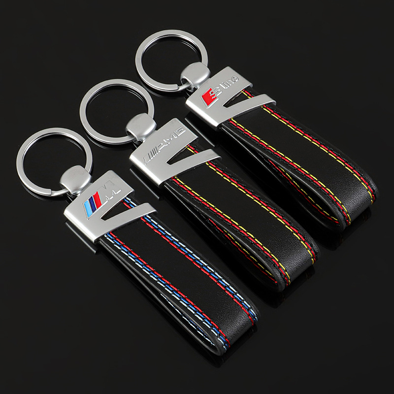 Leather Belt Car Logo Keychain Keyring Keyfob for Audi Sline Benz AMG BMW M Netby