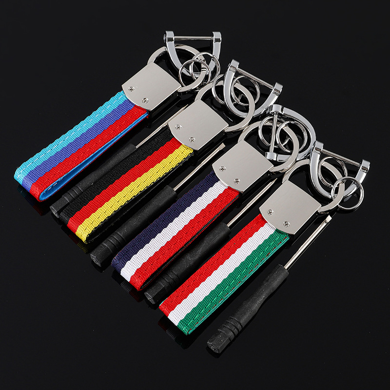 3 Strip Car Keychain Keyring Keyfob Gift for Customer Germany Italy National Flag Netby