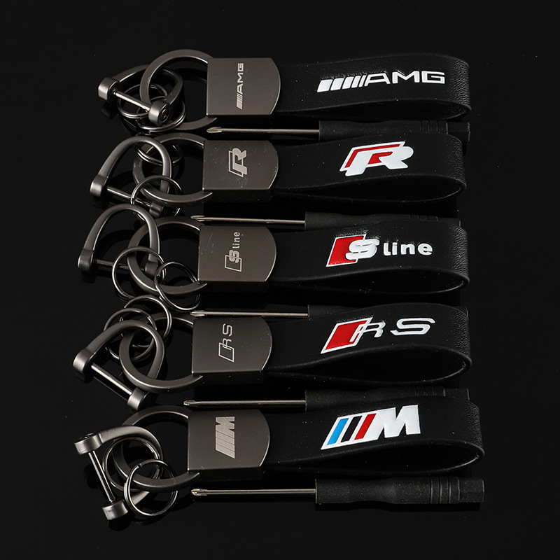 Leather Car Logo Keychain Keyring Keyfob for Audi Sline Benz AMG BMW M Netby