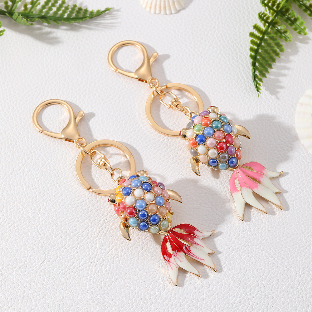Pearl Lucky Fish Rhinestone Keychain Keyring Netby