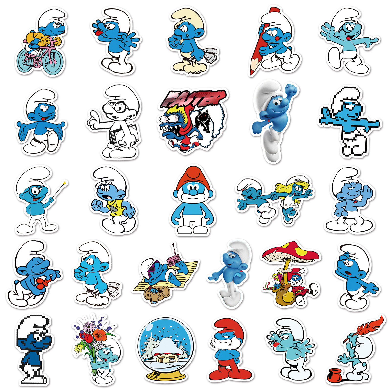 52pcs/lot Animation The Smurfs Car PC Skating Board Motorbike Motorcycle Sticker Netby