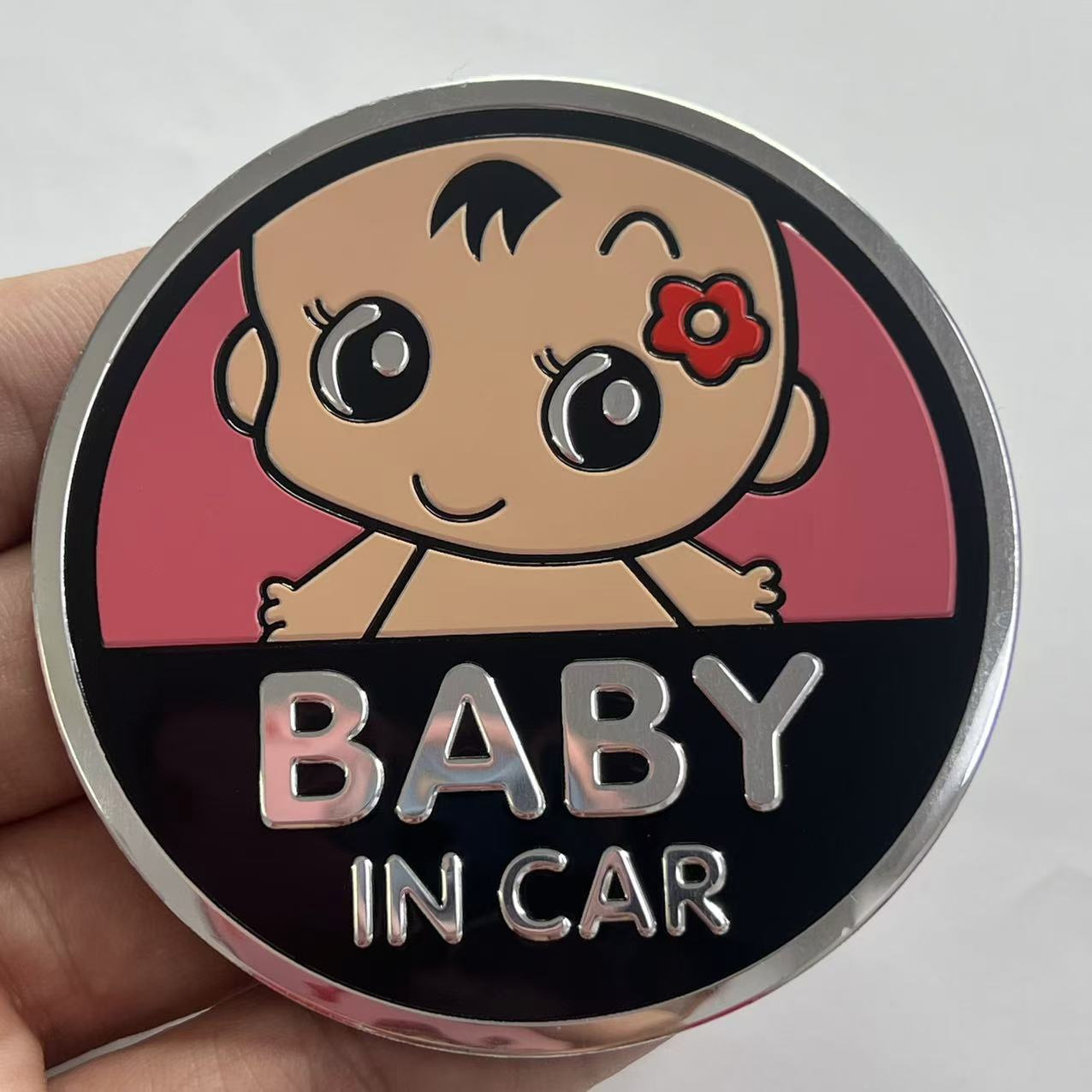 Metal BABY IN CAR Sticker Netby