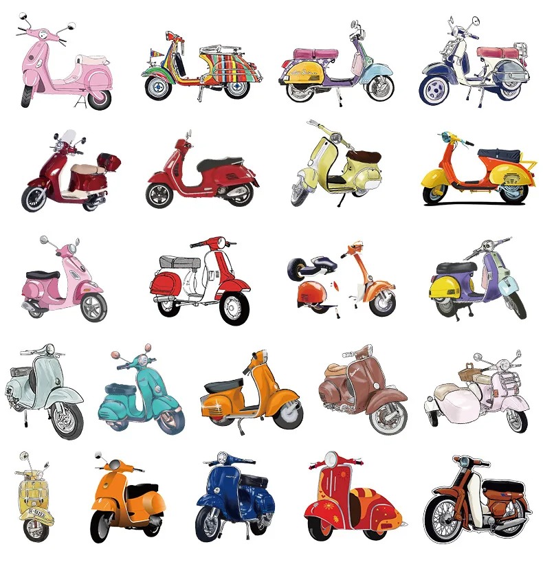 22pcs/pack VESPA PC Skating Board Motorbike Motorcycle Anti Water Sticker Cellphone Case Refrigerator Netby