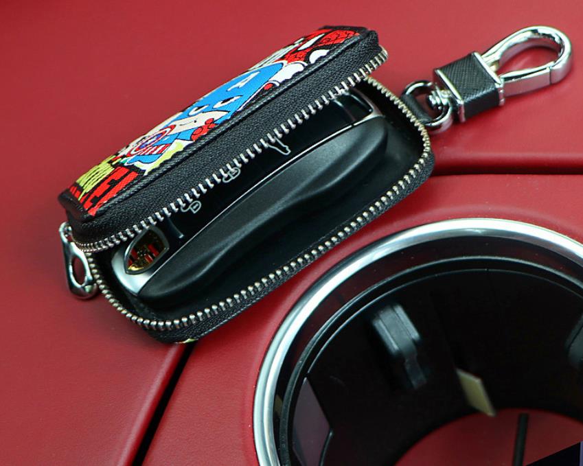 Leather Car Remote Key Wallet with Cartoon Character of Shield Marvel Captain America Hulk Ironman Spiderman Batman Nick Fury Netby