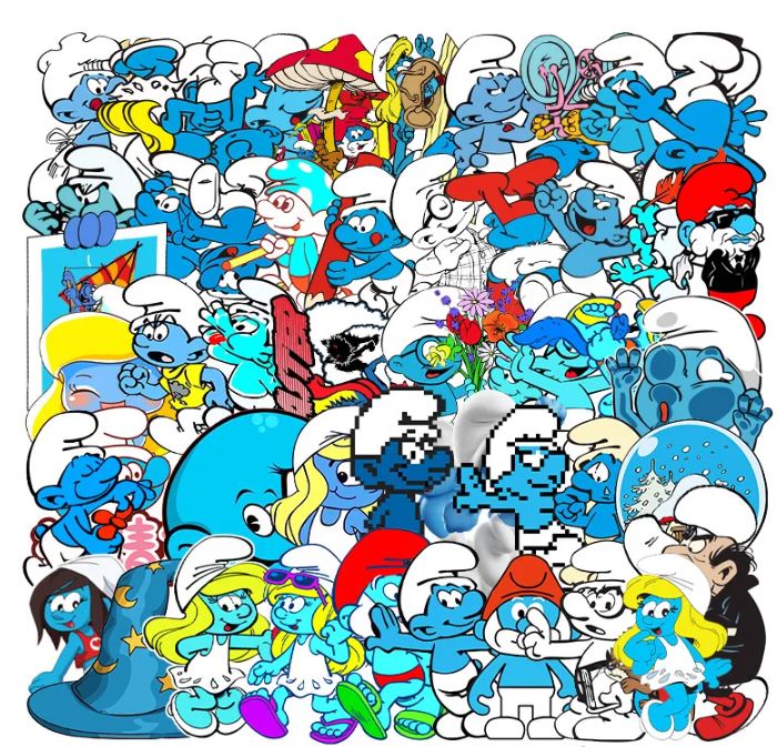52pcs/lot Animation The Smurfs Car PC Skating Board Motorbike Motorcycle Sticker Netby