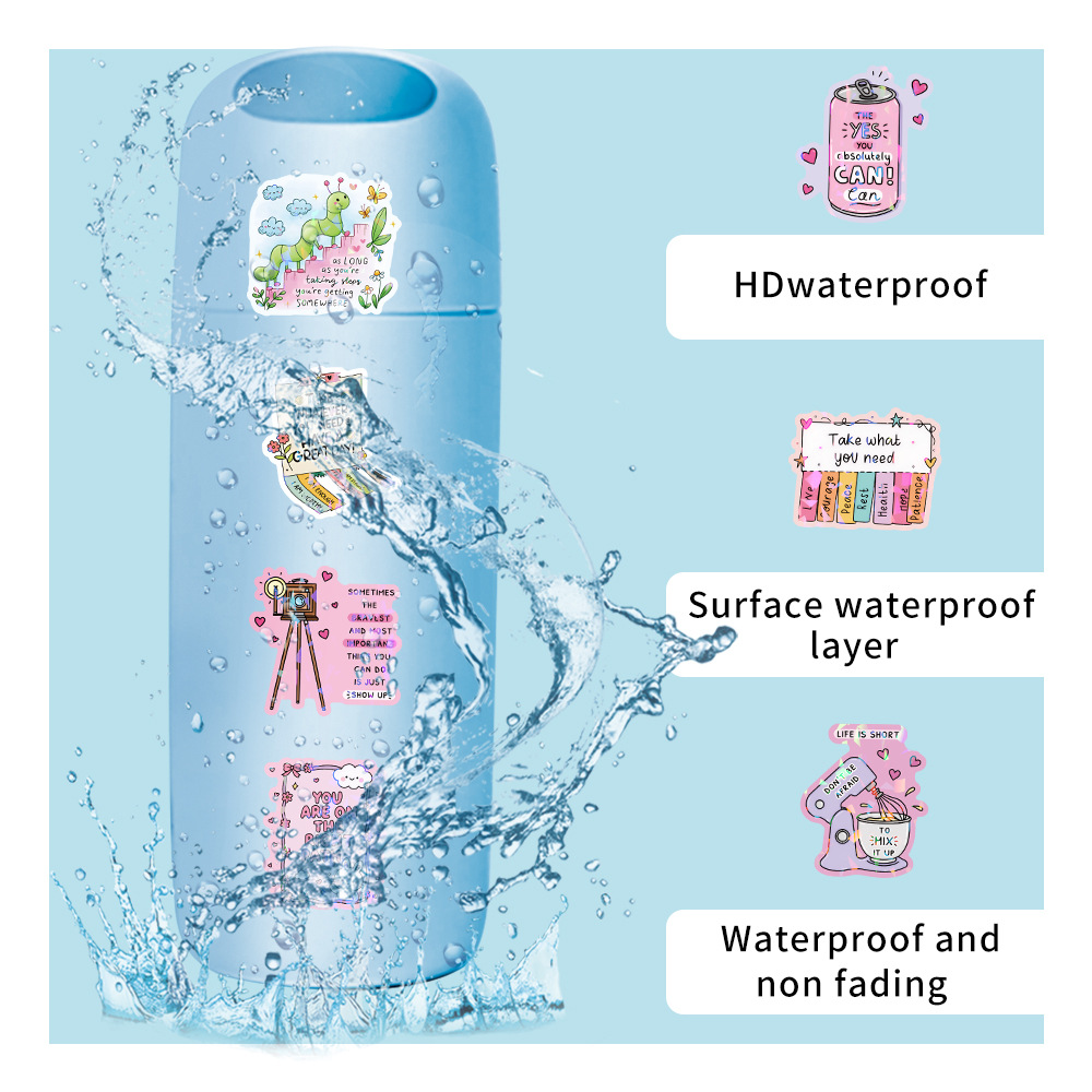 50pcs/pack Cute Text Quote Anti Water Sticker Netby