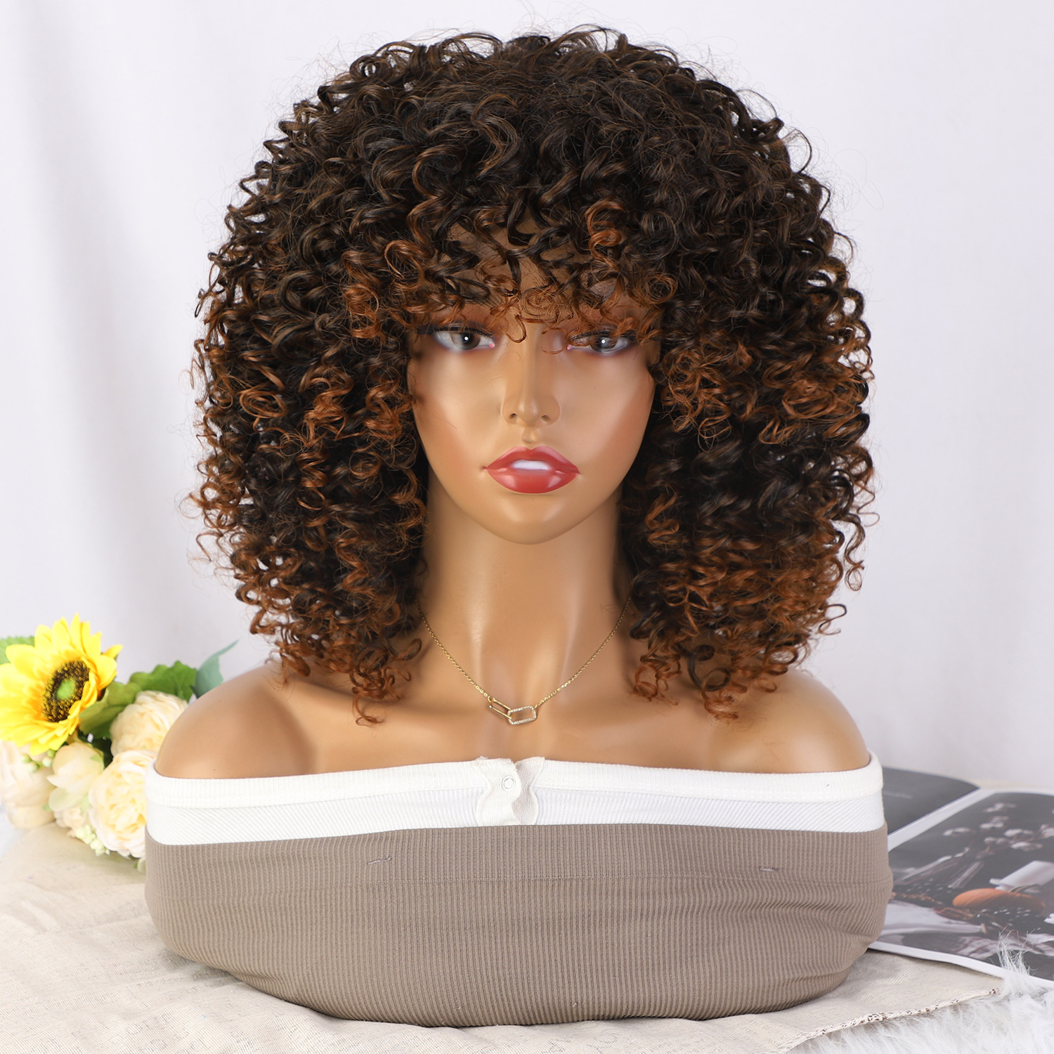 Synthetic Fiber High Temperature African Curly Afro Wig for Women Netby