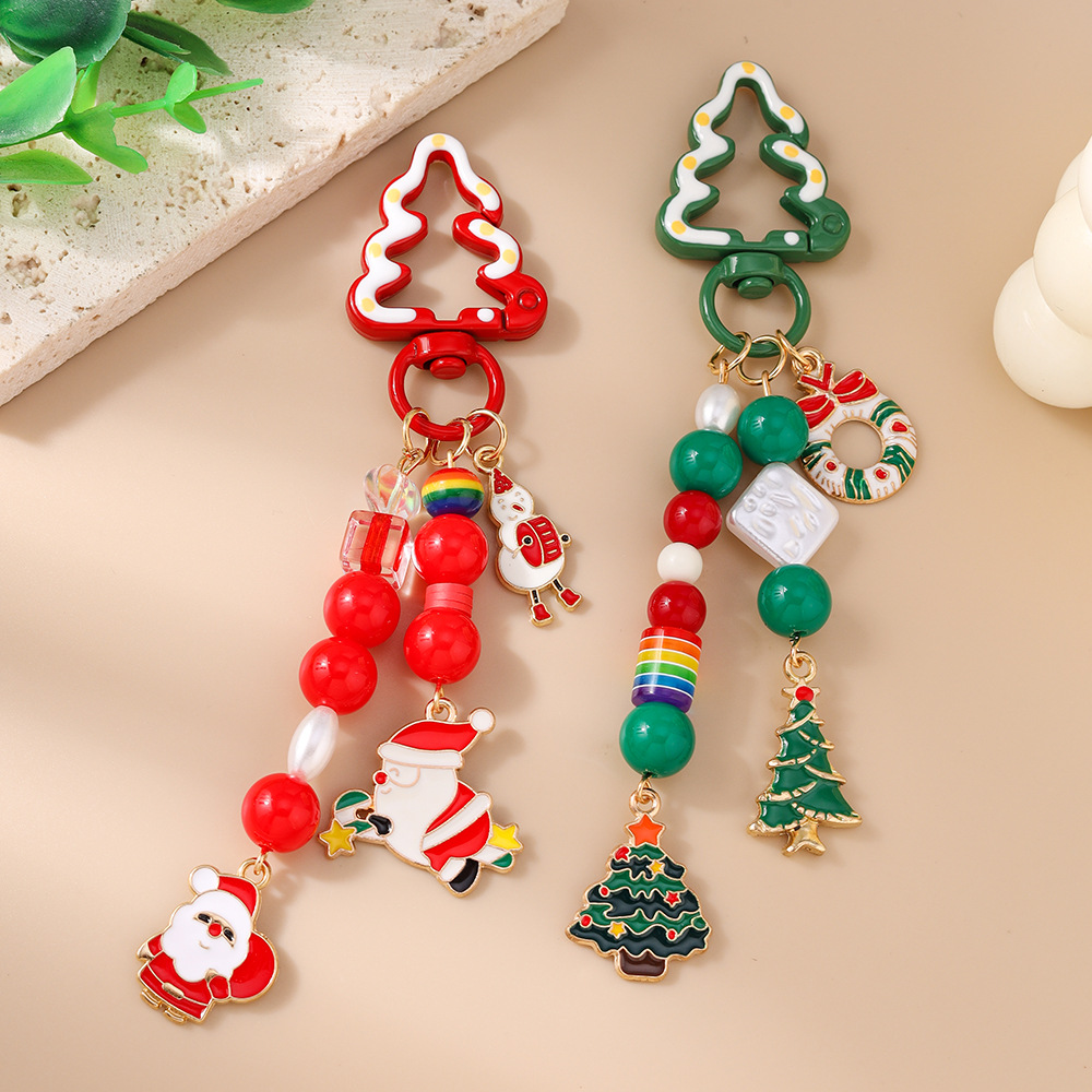 Beaded Santa Clasu Tree Festival Christmas Keychain Keyring Netby