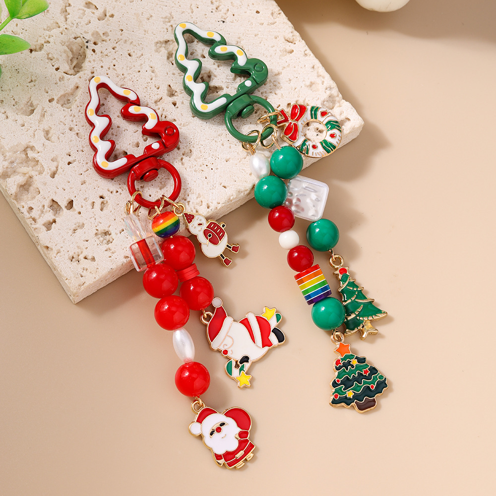Beaded Santa Clasu Tree Festival Christmas Keychain Keyring Netby