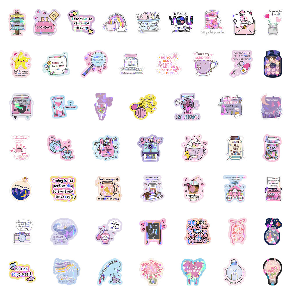 50pcs/pack Cute Text Quote Anti Water Sticker Netby