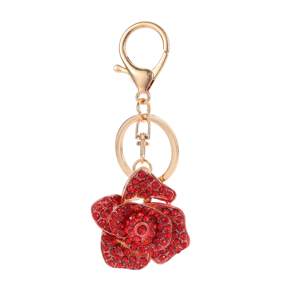 Rhinestone Red Rose Flower Keychain Keyring Netby