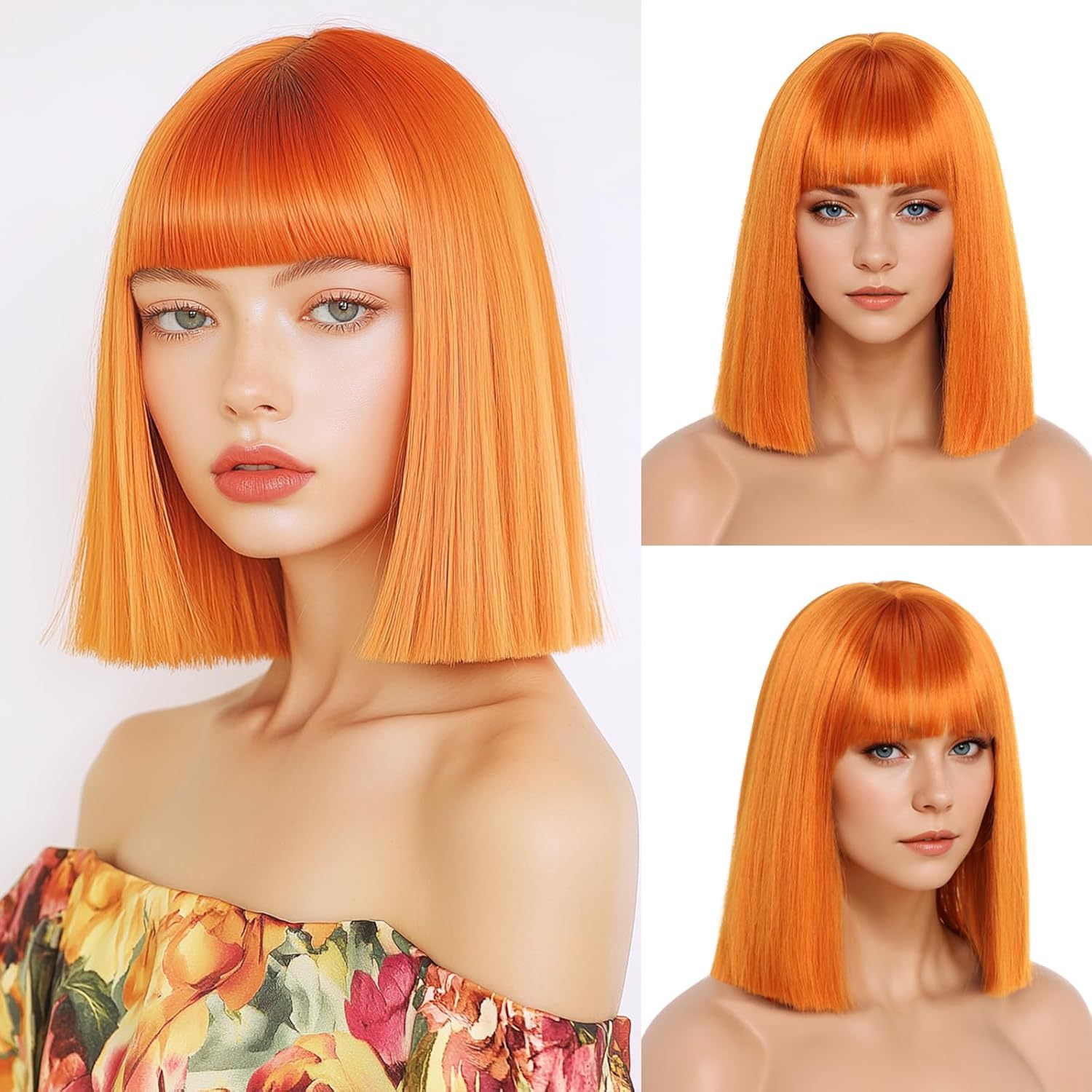 12 Inches Short Straight Synthetic Fiber Hair Bob Wig with Bangs High Temperature Fiber Full Machine Made Net Netby