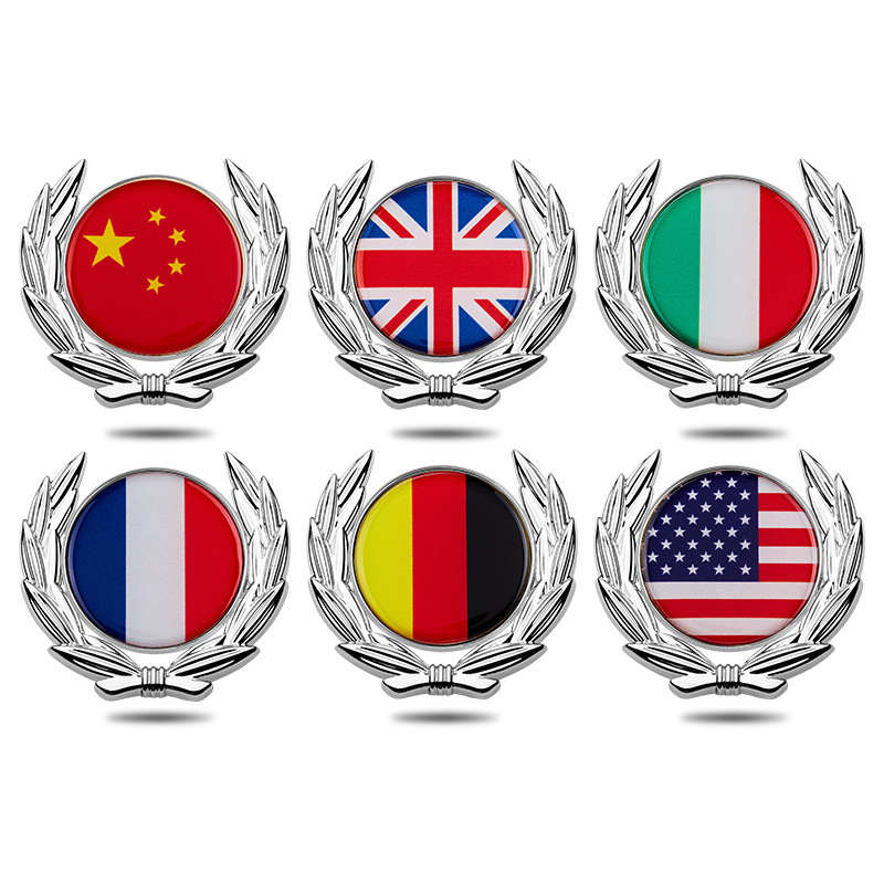 Metal National Flag Car Stickers of China USA UK France Germany Italy Netby