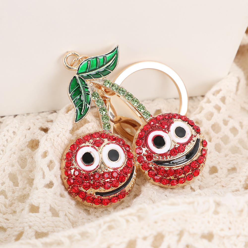 Rhinestone Smiling Face Cherry Keychain Keyring Netby