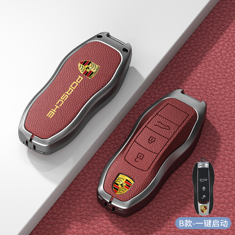 Metal + Leather Car Key Case for Porsche Cayenne Macan Panamera 718 911 Netby