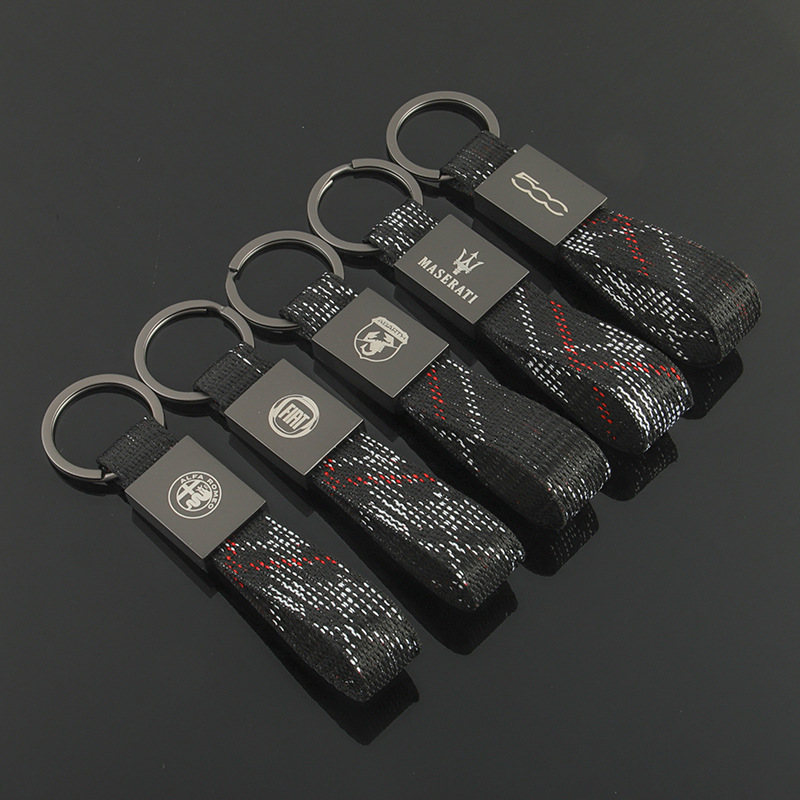 Carbon Fiber Car Logo Keychain Keyring Keyfob for Alfa Romeo Abarth Fiat 500 Maserati Netby