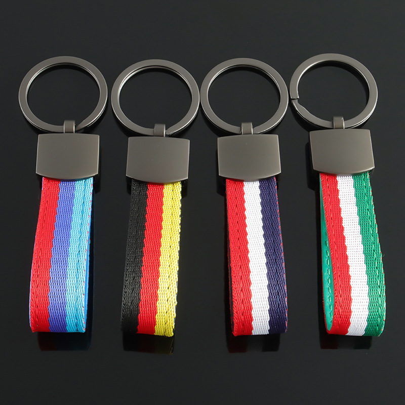 3 Strip Car Keychain Keyring Keyfob Gift for Customer Germany Italy National Flag Netby
