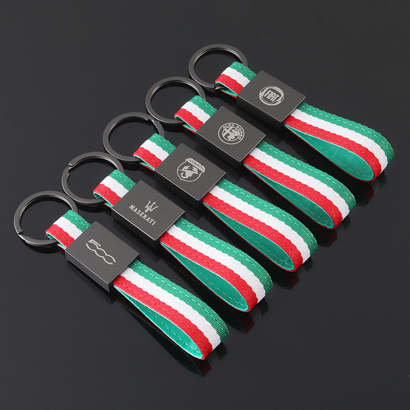 3Strip Car Logo Keychain Keyring Keyfob for Alfa Romeo Abarth Fiat 500 Maserati Italy National Flag Netby