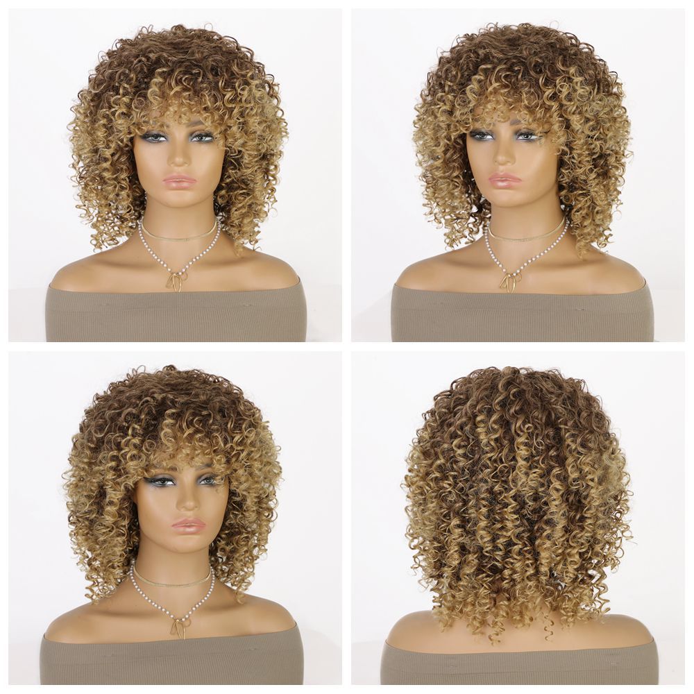 Synthetic Fiber High Temperature African Curly Afro Wig for Women Netby